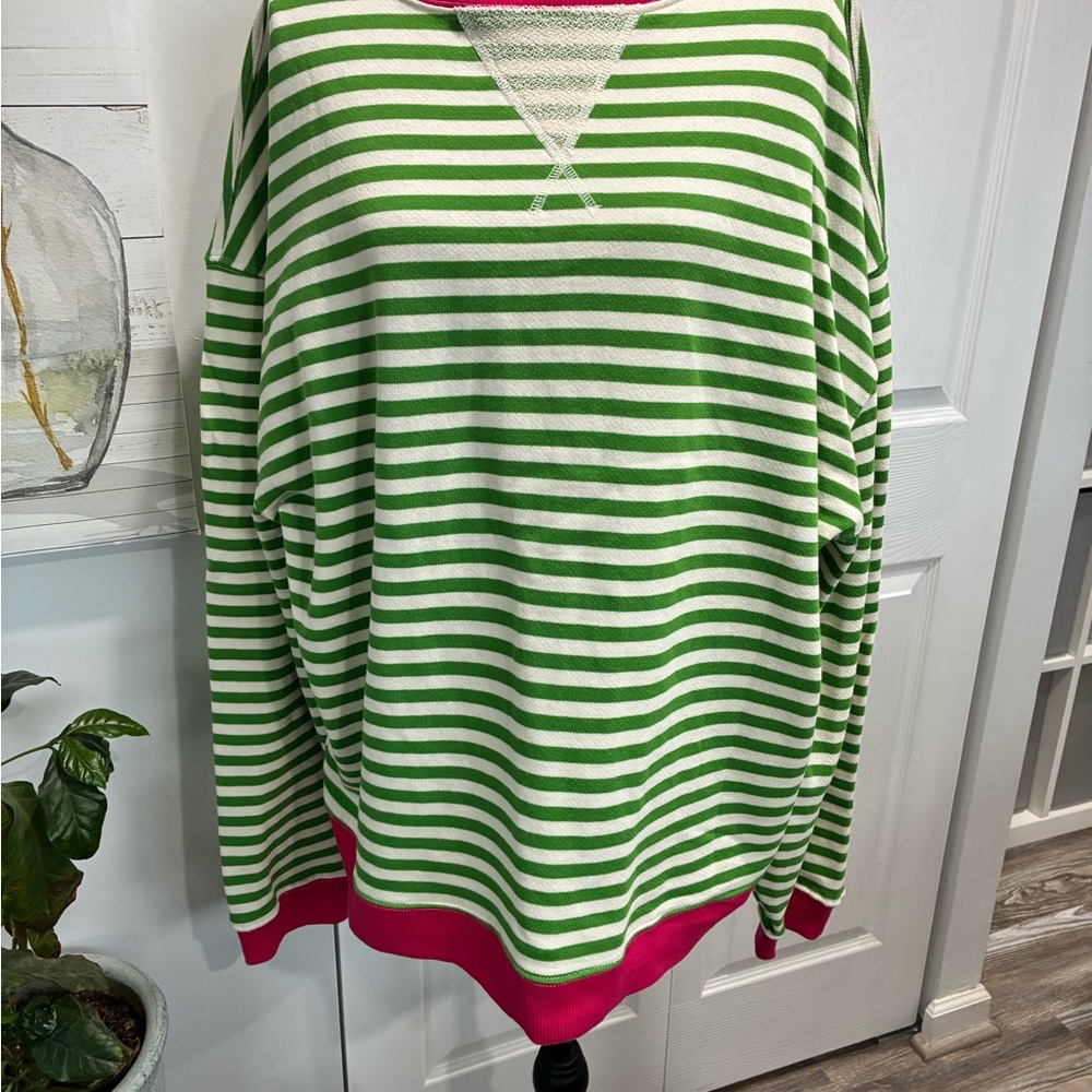 We The Free Green and Pink Striped Sweatshirt - Picture 1 of 7